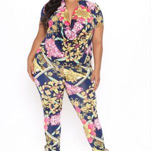 NAVY CHAIN PANT SET- GENTLY USED SIZE 3X